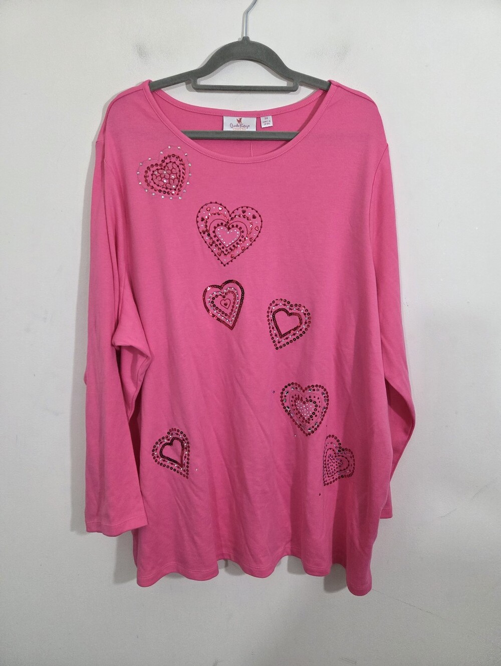 NWT Quacker Factory Be Mine Rhinestone Top Pink Size 3X Valentines Day Hearts - Picture 10 of 10